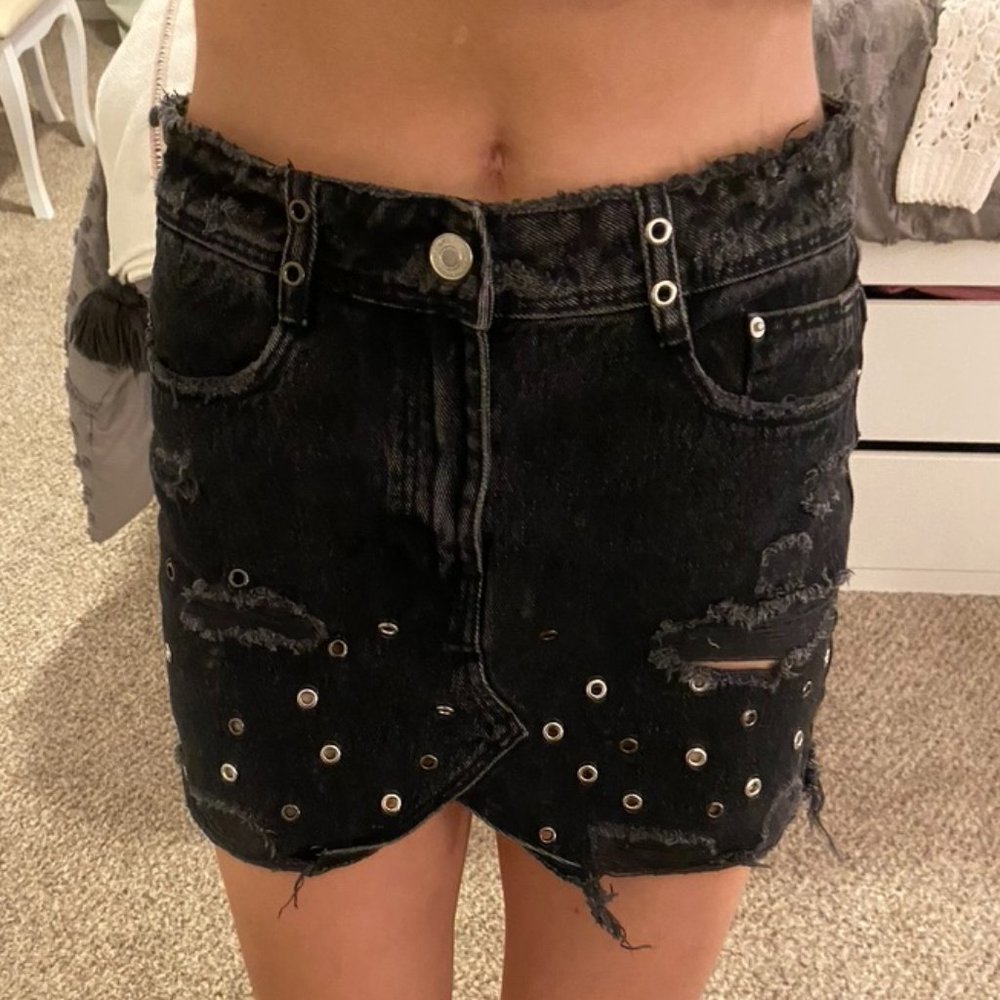 Zara Black Denim Mini Skirt